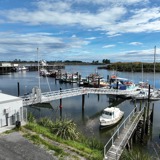 Wharf with toilet block from the street