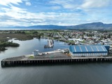 Harbour master office and old wharf from above